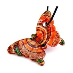  Murano Glass Orange Butterfly Pendant Necklace Everything 
