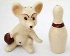 Vintage Figural Salt & Pepper Mouse w Bowling Ball & Pin