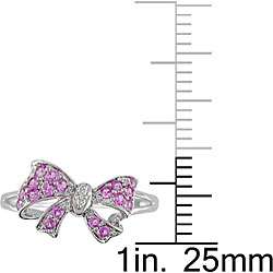 10k White Gold Pink Sapphire and Diamond Bow Ring  