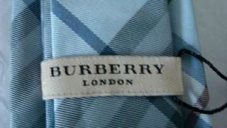 BURBERRY Regent 100% Silk Neck Tie Porcelain Blue Gray Plaid Made in 