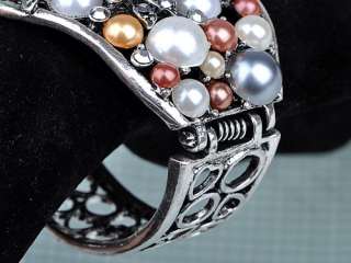   Crystal Rhinestone Faux Pearl Butterfly Bracelet Bangle Cuff  