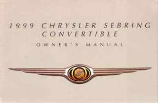 1999 CHRYSLER SEBRING CONVERTIBLE Owners Manual User  