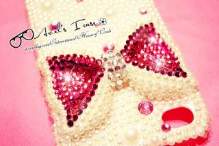 PINK BOW iPhone 4 Bling Crystal & Pearl Case Handmade HIGH QUALITY 