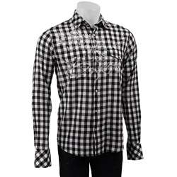 Vintage Red Mens Embroidered Black/ White Check Shirt  