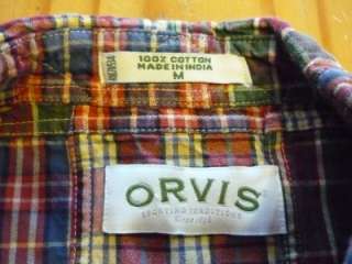 Orvis Madras plaid 100% cotton long sleeve button front shirt adult 