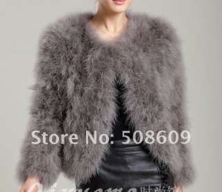 Hot Sale NEW Real Fur Ostrich Feather Fur Coat Jacket soft Warm beige 