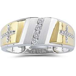 10k White Gold Mens Diamond Cross Ring  