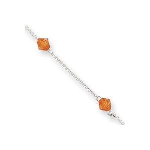   Polished Orange Crystals Anklet   10 Inch   Spring Ring   JewelryWeb
