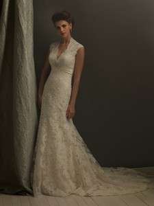 Slinky V neck Ivory Lace Mermaid Wedding Dress Bridal Gown Custom All 