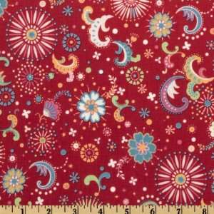  44 Wide Memoire a Paris Paisley Dot Red Fabric By The 