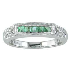 14k White Gold Emerald and Diamond Accent Ring  