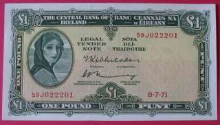 IRELAND 1 Pound 8   7  1971 serial 22201 uncirculated  