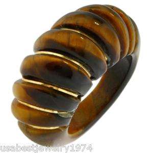 REAL TIGER EYE and 14KT Yellow Gold Ring Size 5  