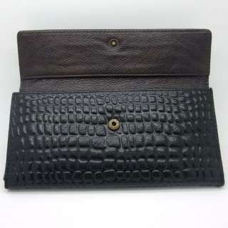 Womens Black Embossed Genuine Real Leather Clutch Wallet Purse 