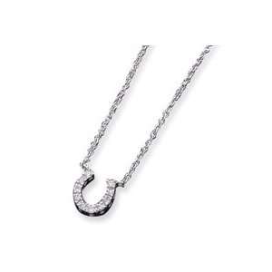  Sterling Silver CZ Horse Shoe Necklace   16 Inch   Spring Ring 