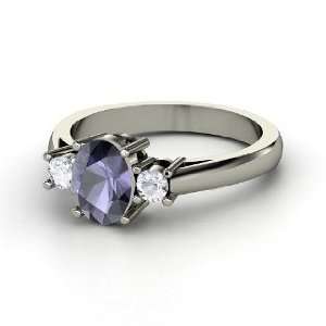   Ashley Ring, Oval Iolite Palladium Ring with White Sapphire Jewelry
