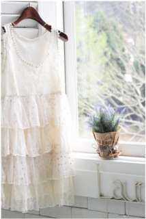 heart lace frill Crochet white cream dress top vintage  