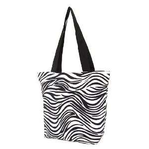  Large Canvas Zebra Striped Tote Bag with Black Handles 
