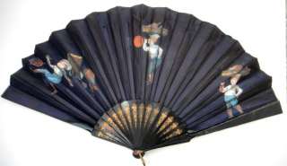 1800s antique VICTORIAN HAND FAN folding HAND PAINTED  