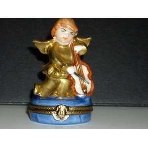  Limoges France Handpainted Angel with Cello Trinket Box 