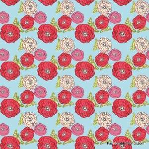  Homespun Chic Stitched Roses on blue by Blend Fabrics 