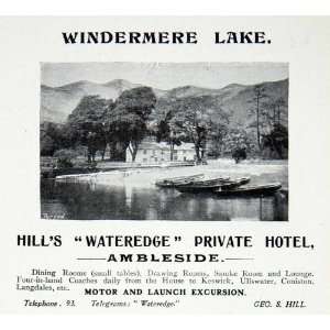  1912 Ad Wateredge Inn Hotel Windermere Lake Ambleside England Lake 