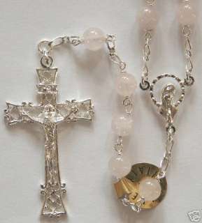 Sterling Silver Pink Rose Quartz Catholic Italia Rosary  