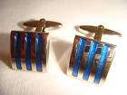 Rhodium cuff links 3 blue bars in square face NEW