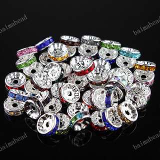 100X Wholesale Mixed Crystal Silver Spacer Loose Beads Jewelry 
