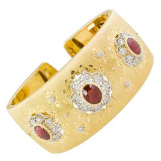 BUCCELLATI 18k Gold Ruby Diamond Wide Cuff Bracelet  