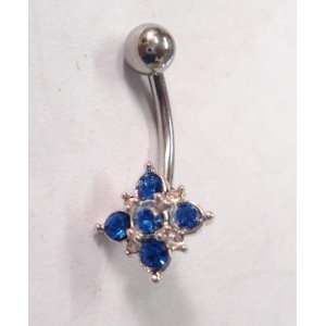  Blue and Clear Gem Belly Ring 
