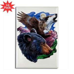   Rectangle Magnet (10 Pack) Bear Bald Eagle and Wolf 
