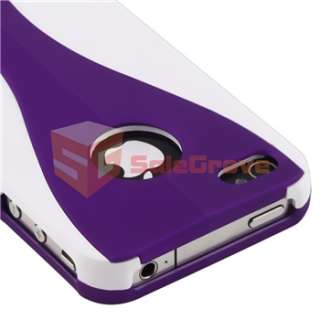 Purple/White Hard Case Cover+US Wall Home Charger For iPhone 4 4G Gen 