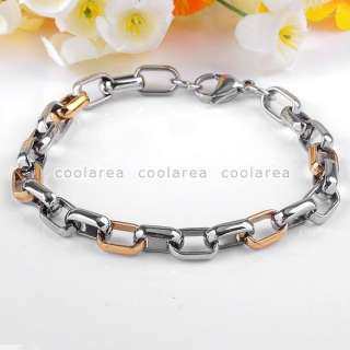 Punk Mens Boys Golden Silvery Stainless Steel Cable Chain Bracelet 8 