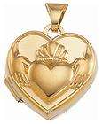 New 14K Gold 20mm Round w Rhodium Pave Claddagh Locket  