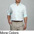 Natural Blue Mens Paisley Linen Blend Woven Shirt