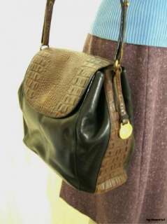   Black Brown Bag Purse Handbag Moc Croc Leather Shoulder Bag CLASSIC