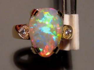 BLOOD RED/ PURPLE__ THICK SOLID GEM AAA+++++ OPAL & DIAMOND RING  14 