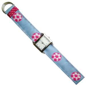  Soccer Ribbon Watch (Light Blue with Pink Balls) Sports 