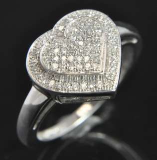 14K White Gold Natural Diamond Pave Heart Cocktail Ring  