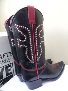 NIB FRYE Daisy Duke Black Red Cowboy Boots size 6.5  