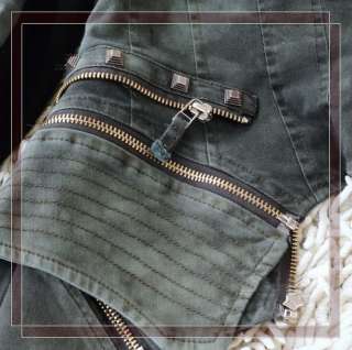Knit Sleeves+Denim Studded+Zipper Biker Tailcoat Jacket  