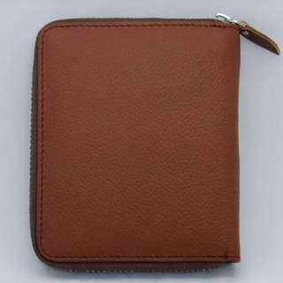 NEW Mens Brwon Genuine Real Leather zip Wallet Id card Checkbook Free 