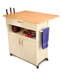 White Base Kitchen Cart with Natural Top  