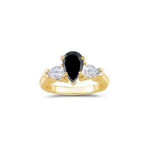 1.85 Cts Three Stone Black & White Ring in 14K Yellow Gold 