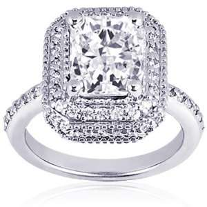  1.45 Ct Radiant Cut Halo Diamond Vintage Engagement Ring 