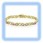   Gold Overlay Diamond Created Pink Sapphire Double X O Tennis Bracelet