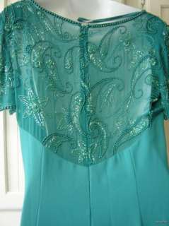   12 Teal Sheer Beaded Bodice Evening Party Dress 12 Sequins Long  