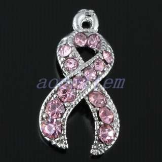 Crystal Rhinestone Pink Ribbon Breast Cancer AWARENESS Pendant Beads 