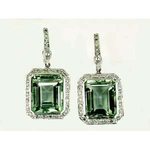 Ladies Diamond & Green Amethyst Earring in 14K White Gold (TCW 12.02).